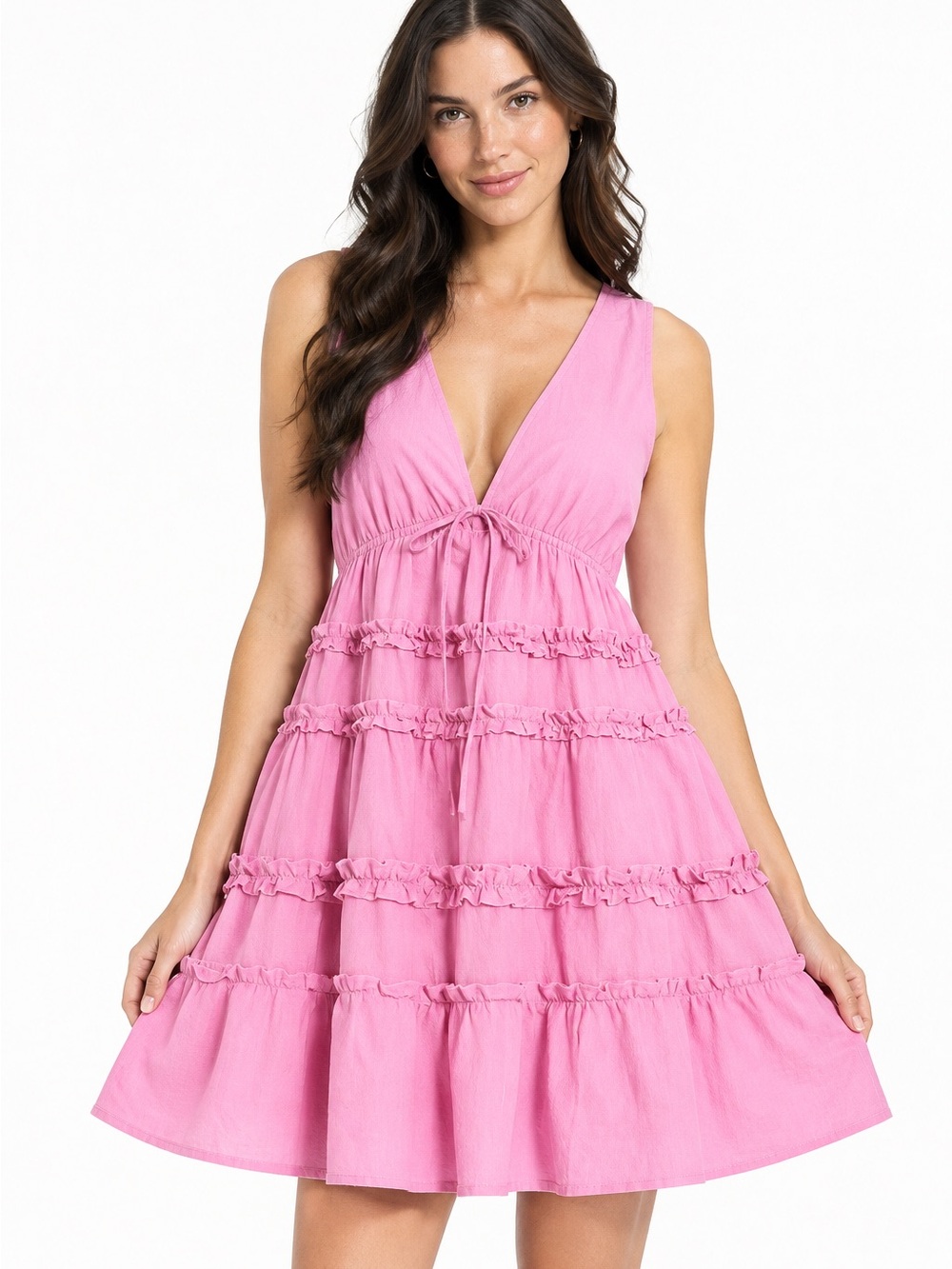 Wild Fable Women's Mini TieredRuffle Babydoll Dress Rose Pink Size M